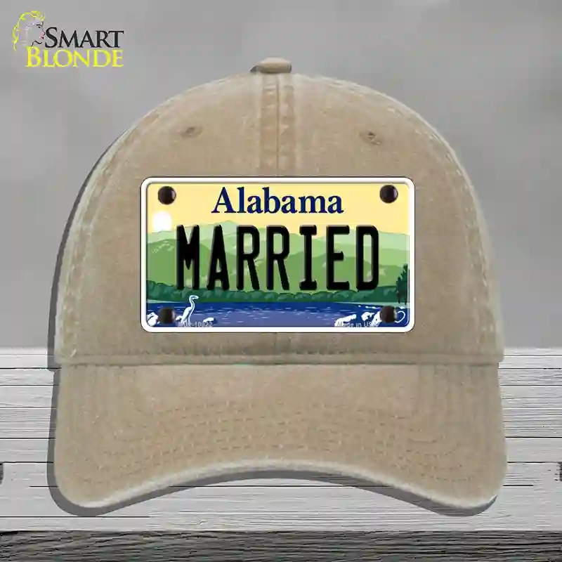 HAT09-MLP-10022 Married Alabama Novelty License Plate Hat, Unconstructed Cotton - Khaki
