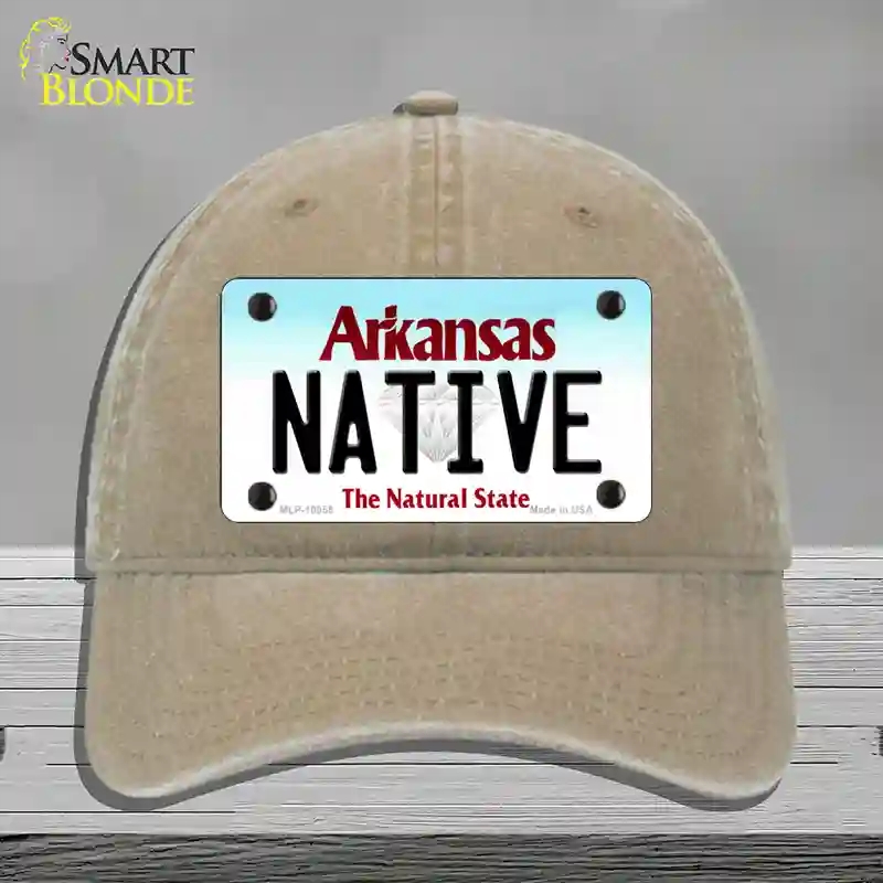 HAT09-MLP-10055 Native Arkansas Novelty License Plate Hat, Unconstructed Cotton - Khaki