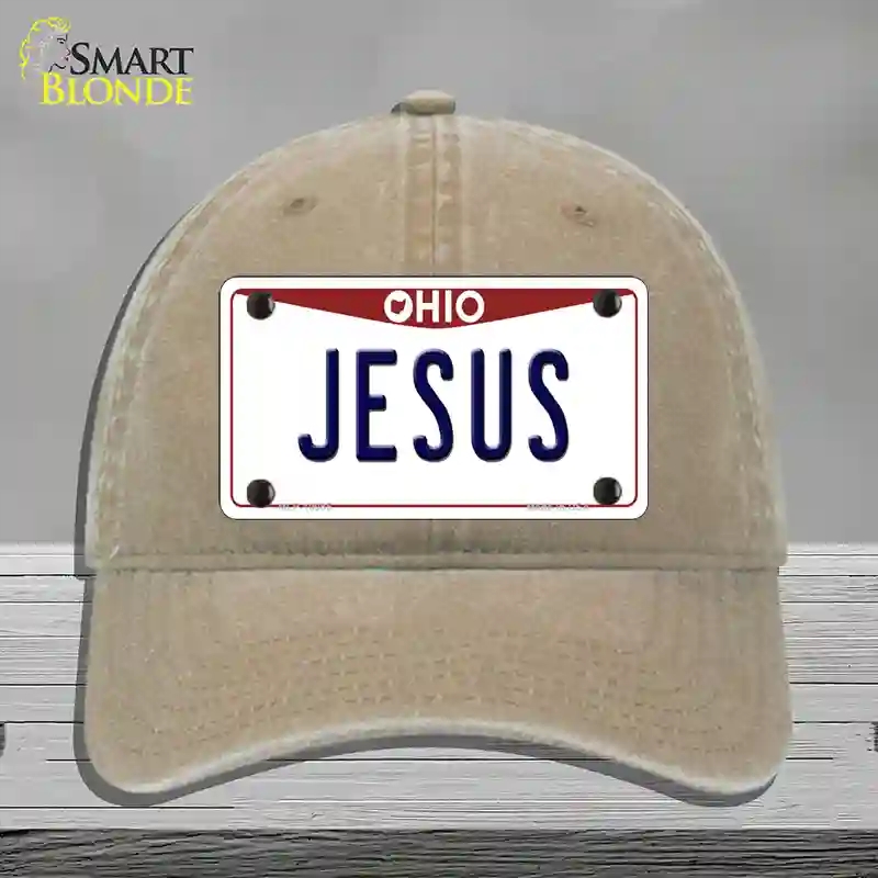 HAT09-MLP-10085 Jesus Ohio Novelty License Plate Hat, Unconstructed Cotton - Khaki