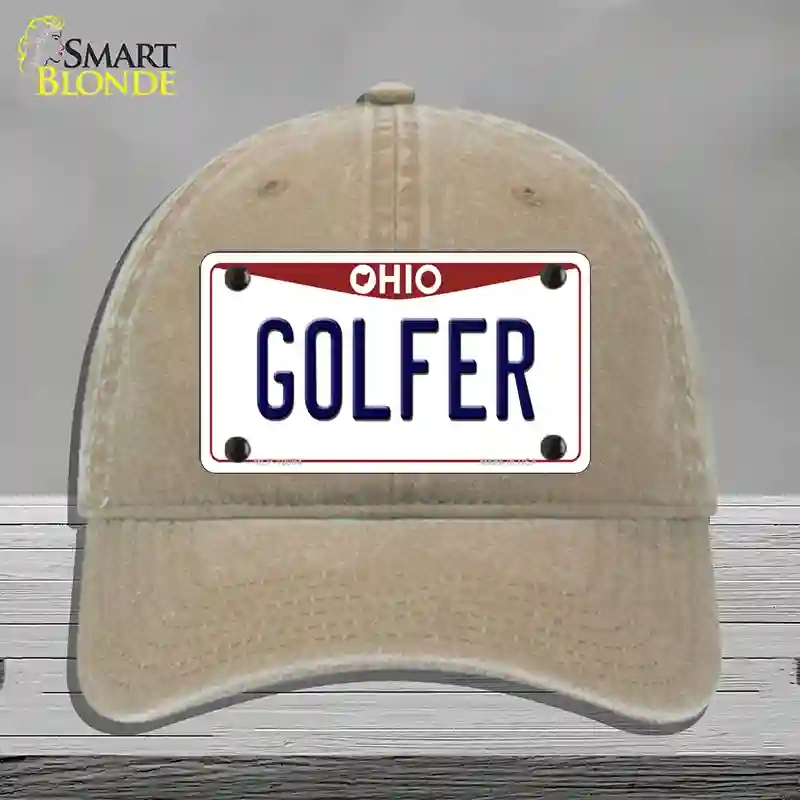 HAT09-MLP-10094 Golfer Ohio Novelty License Plate Hat, Unconstructed Cotton - Khaki
