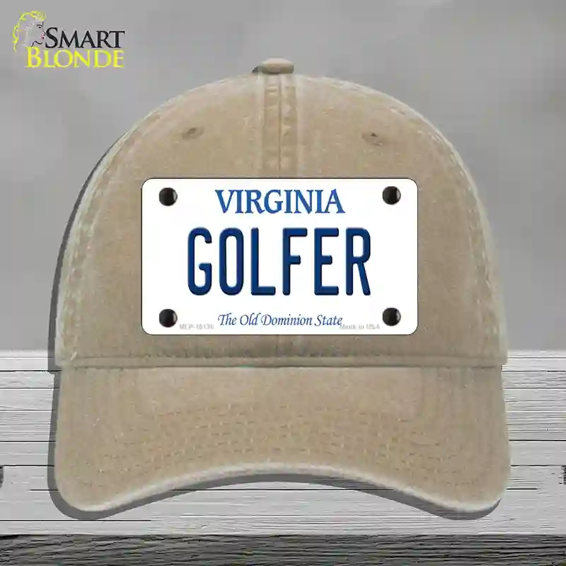 HAT09-MLP-10138 Golfer Virginia Novelty License Plate Hat, Unconstructed Cotton - Khaki