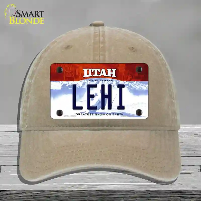 HAT09-MLP-10192 Lehi Utah Novelty License Plate Hat, Unconstructed Cotton - Khaki