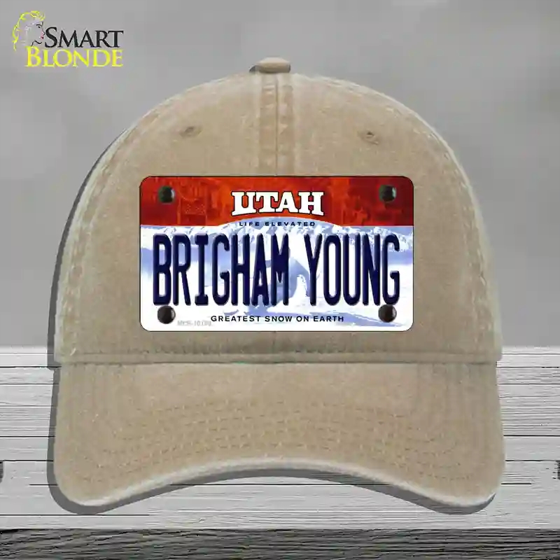 HAT09-MLP-10199 Brigham Young Utah Novelty License Plate Hat, Unconstructed Cotton - Khaki