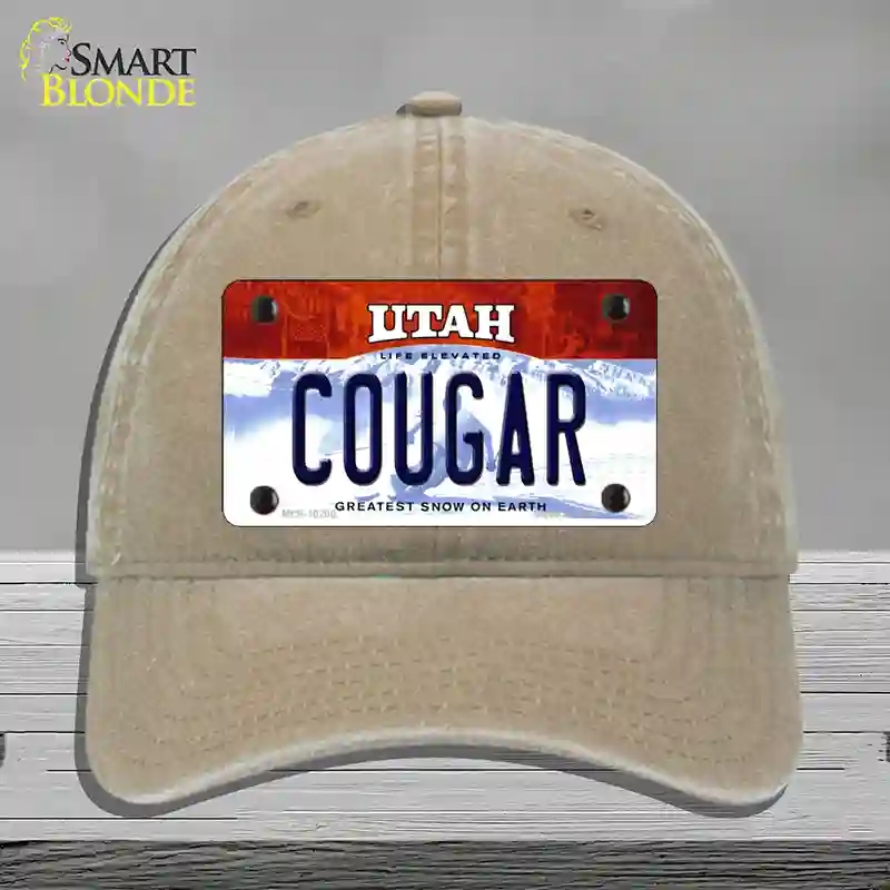HAT09-MLP-10200 Cougar Utah Novelty License Plate Hat, Unconstructed Cotton - Khaki