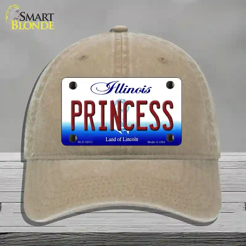HAT09-MLP-10311 Princess Illinois Novelty License Plate Hat, Unconstructed Cotton - Khaki