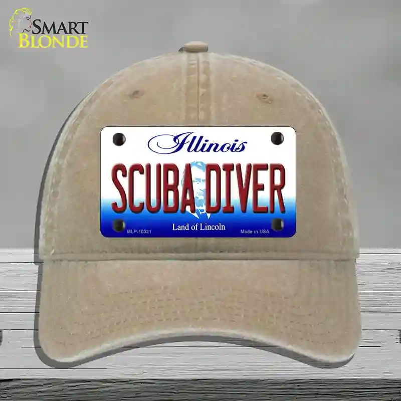 HAT09-MLP-10321 Scuba Diver Illinois Novelty License Plate Hat, Unconstructed Cotton - Khaki