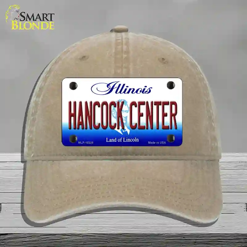 HAT09-MLP-10328 Hancock Center Illinois Novelty License Plate Hat, Unconstructed Cotton - Khaki