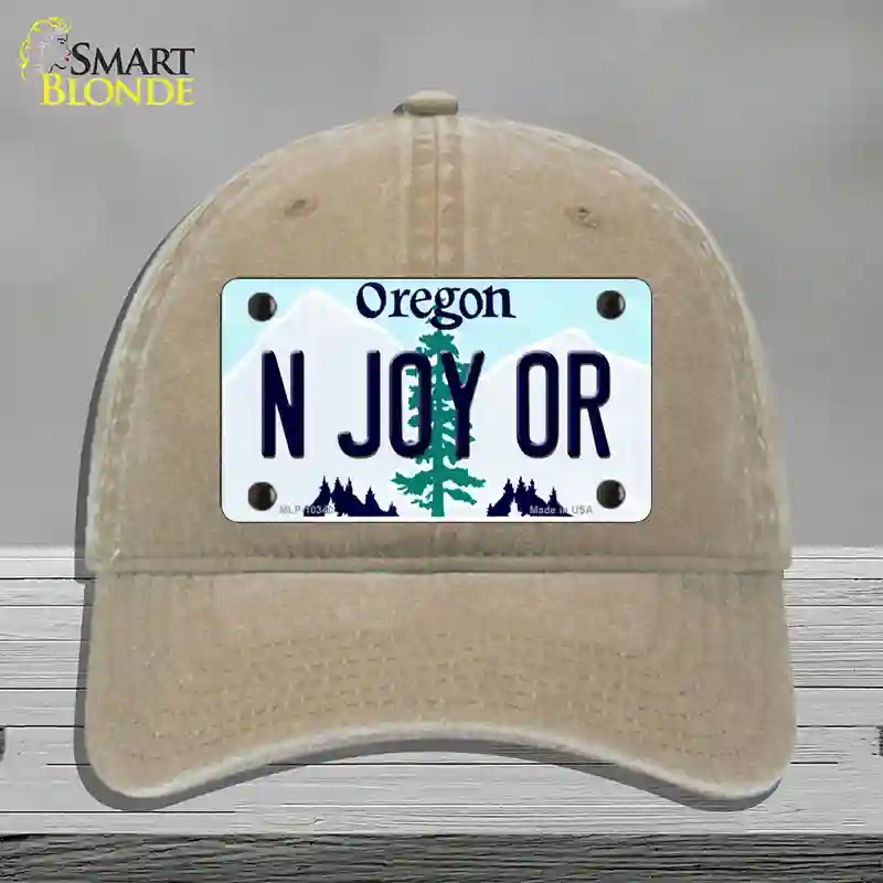 HAT09-MLP-10340 N Joy OR Oregon Novelty License Plate Hat, Unconstructed Cotton - Khaki