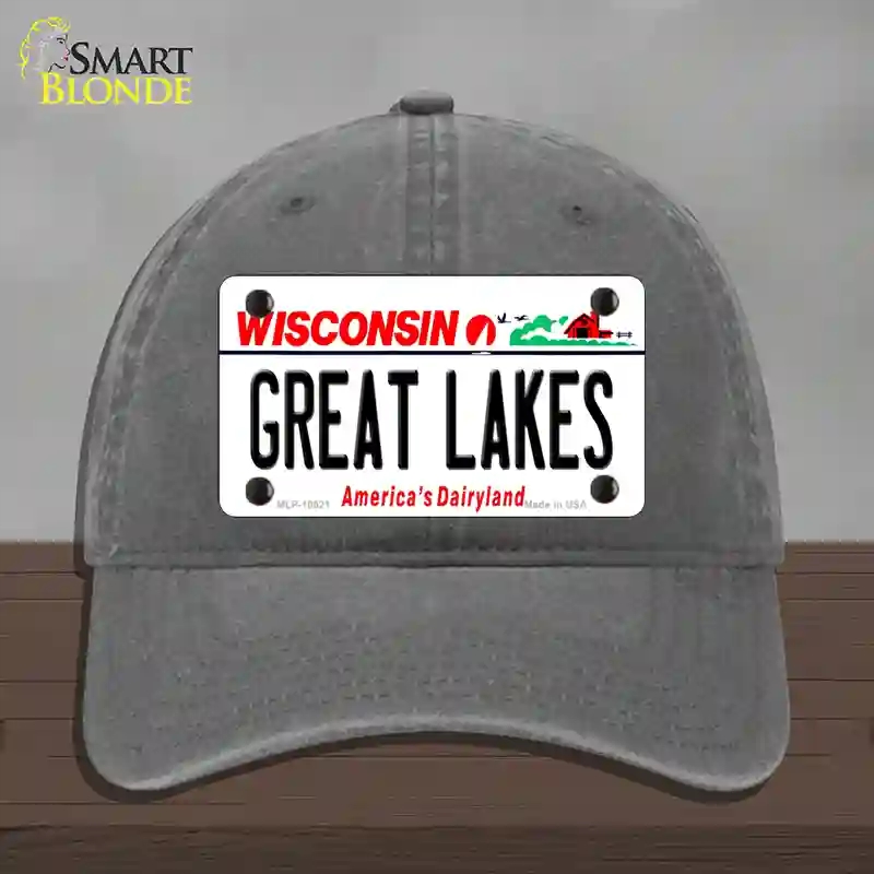 HAT08-MLP-10621 Great Lakes Wisconsin Novelty License Plate Hat, Unconstructed Cotton - Charcoal