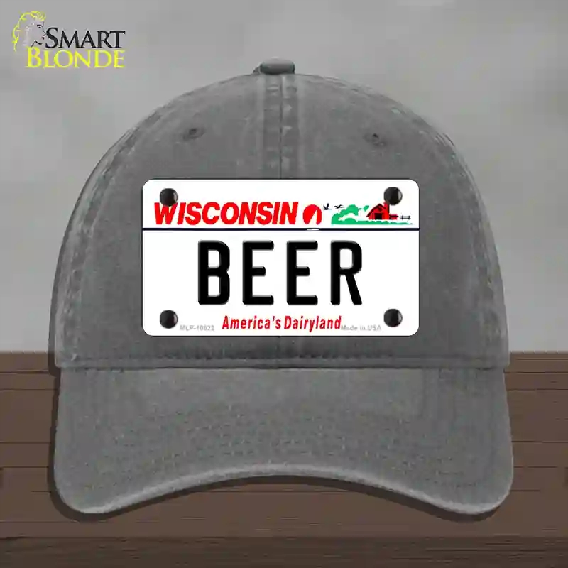 HAT08-MLP-10622 Beer Wisconsin Novelty License Plate Hat, Unconstructed Cotton - Charcoal