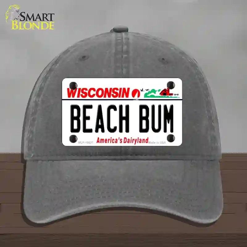 HAT08-MLP-10627 Beach Bum Wisconsin Novelty License Plate Hat, Unconstructed Cotton - Charcoal