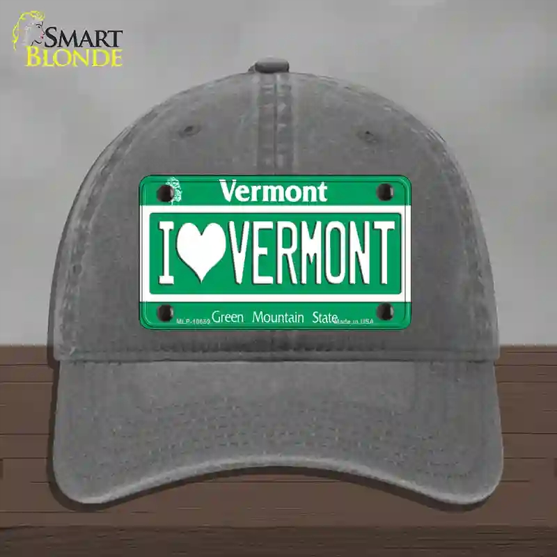 HAT08-MLP-10659 I Love Vermont Novelty License Plate Hat, Unconstructed Cotton - Charcoal
