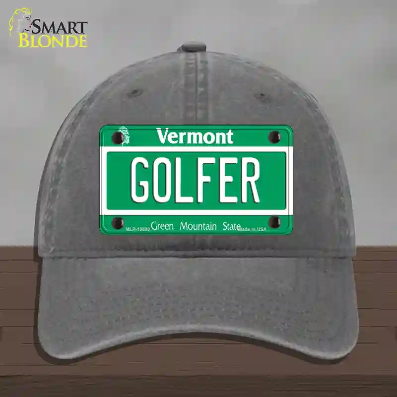 HAT08-MLP-10690 Golfer Vermont Novelty License Plate Hat, Unconstructed Cotton - Charcoal