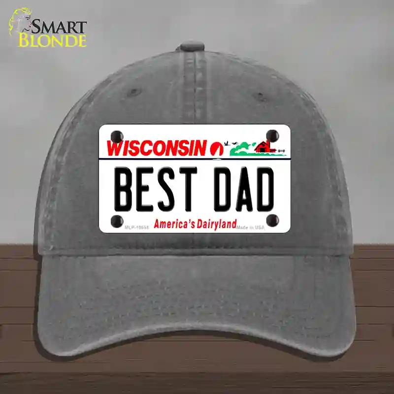 HAT08-MLP-10655 Best Dad Wisconsin Novelty License Plate Hat, Unconstructed Cotton - Charcoal