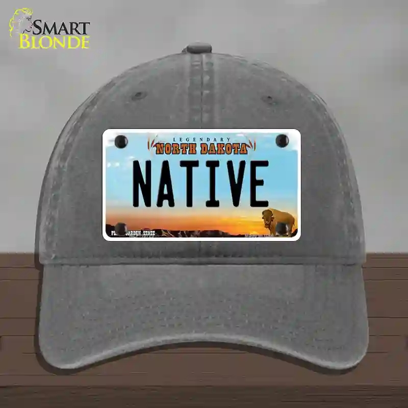 HAT08-MLP-10725 Native North Dakota Novelty License Plate Hat, Unconstructed Cotton - Charcoal
