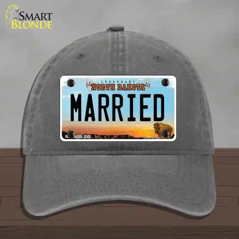 HAT08-MLP-10740 Married North Dakota Novelty License Plate Hat, Unconstructed Cotton - Charcoal