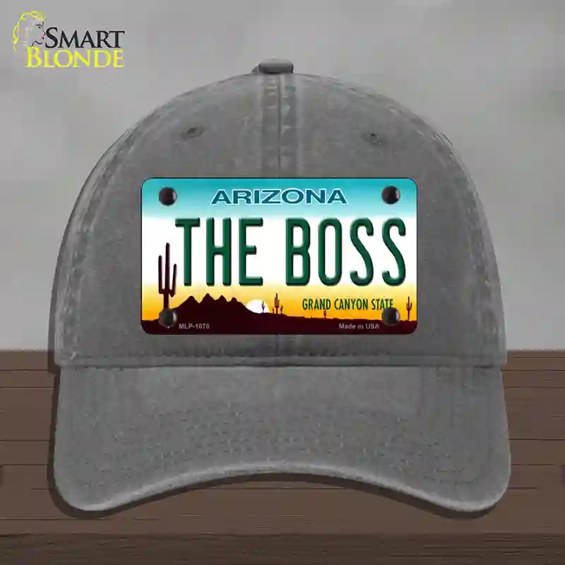 HAT08-MLP-1078 The Boss Arizona Novelty License Plate Hat, Unconstructed Cotton - Charcoal