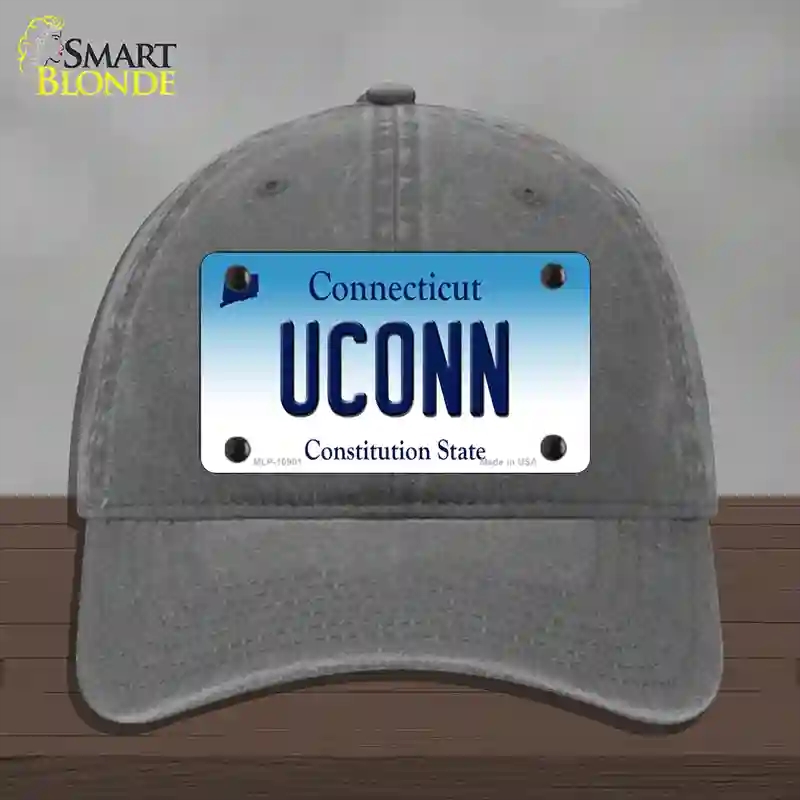 HAT08-MLP-10901 UConn Connecticut Novelty License Plate Hat, Unconstructed Cotton - Charcoal