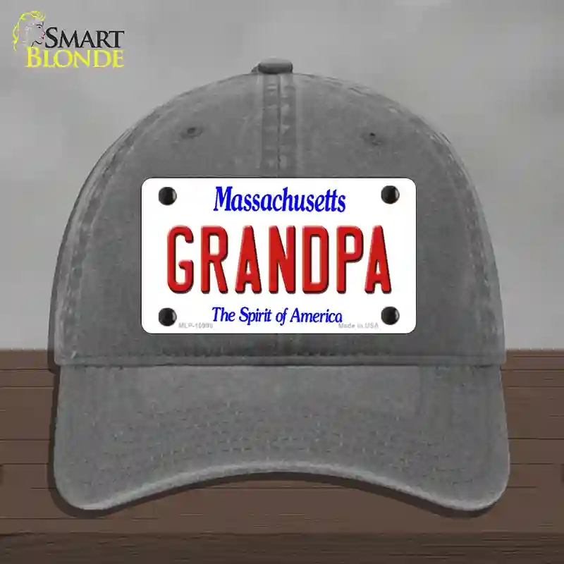 HAT08-MLP-10998 Grandpa Massachusetts Novelty License Plate Hat, Unconstructed Cotton - Charcoal