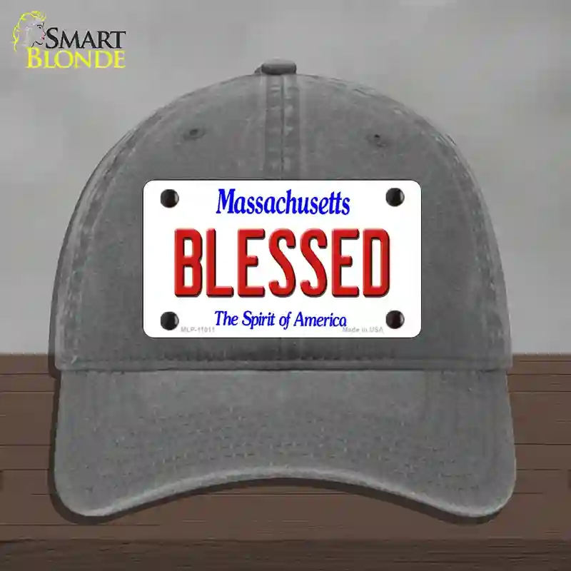 HAT08-MLP-11011 Blessed Massachusetts Novelty License Plate Hat, Unconstructed Cotton - Charcoal