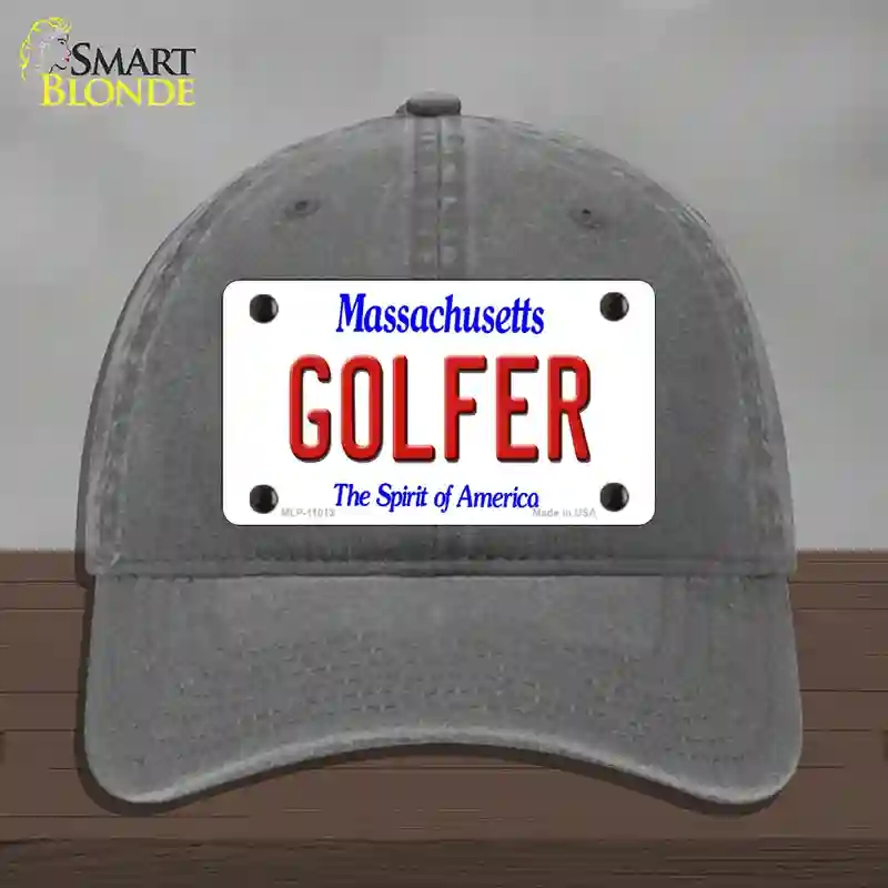 HAT08-MLP-11012 Golfer Massachusetts Novelty License Plate Hat, Unconstructed Cotton - Charcoal