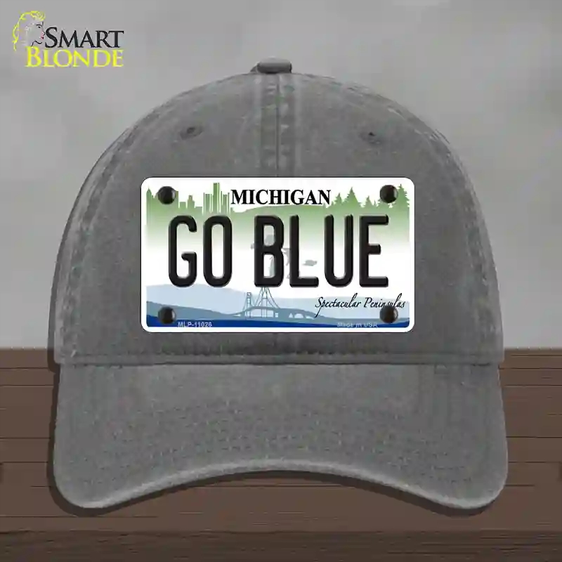 HAT08-MLP-11026 Go Blue Michigan Novelty License Plate Hat, Unconstructed Cotton - Charcoal