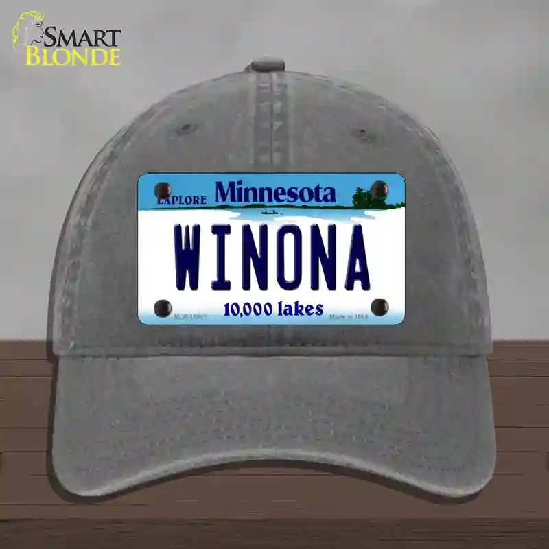 HAT08-MLP-11047 Winona Minnesota State Novelty License Plate Hat, Unconstructed Cotton - Charcoal