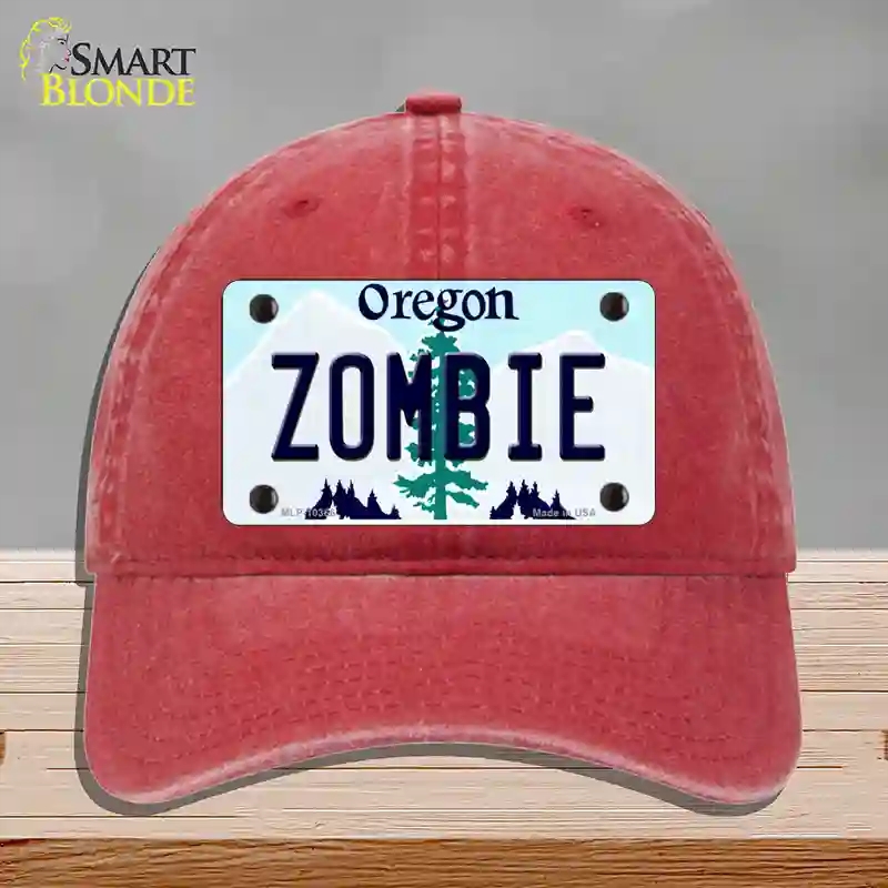HAT13-MLP-10366 Zombie Oregon Novelty License Plate Hat, Unconstructed Cotton - Red