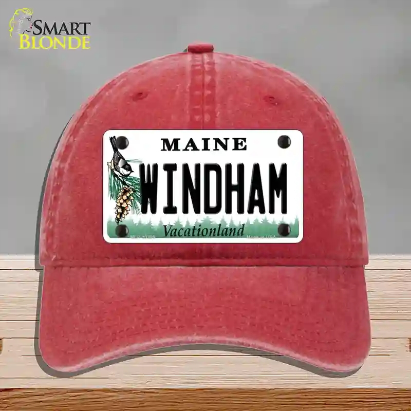 HAT13-MLP-10396 Windham Maine Novelty License Plate Hat, Unconstructed Cotton - Red