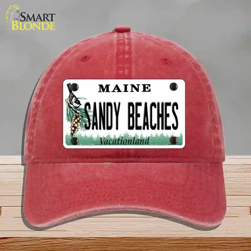 HAT13-MLP-10398 Sandy Beaches Maine Novelty License Plate Hat, Unconstructed Cotton - Red
