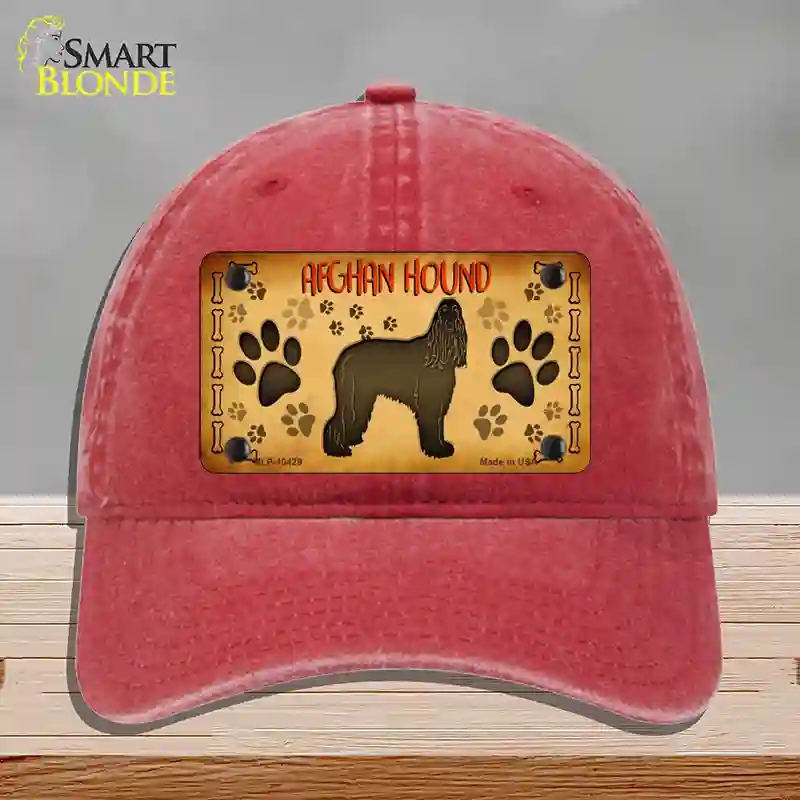 HAT13-MLP-10429 Afghan Hound Novelty License Plate Hat, Unconstructed Cotton - Red