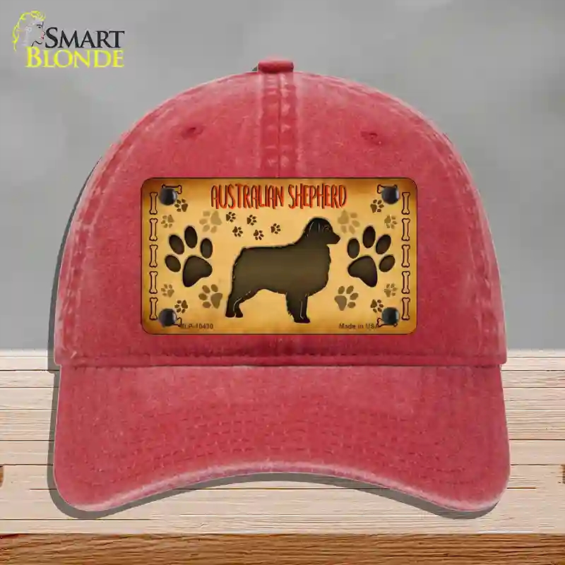 HAT13-MLP-10430 Australian Shepherd Novelty License Plate Hat, Unconstructed Cotton - Red