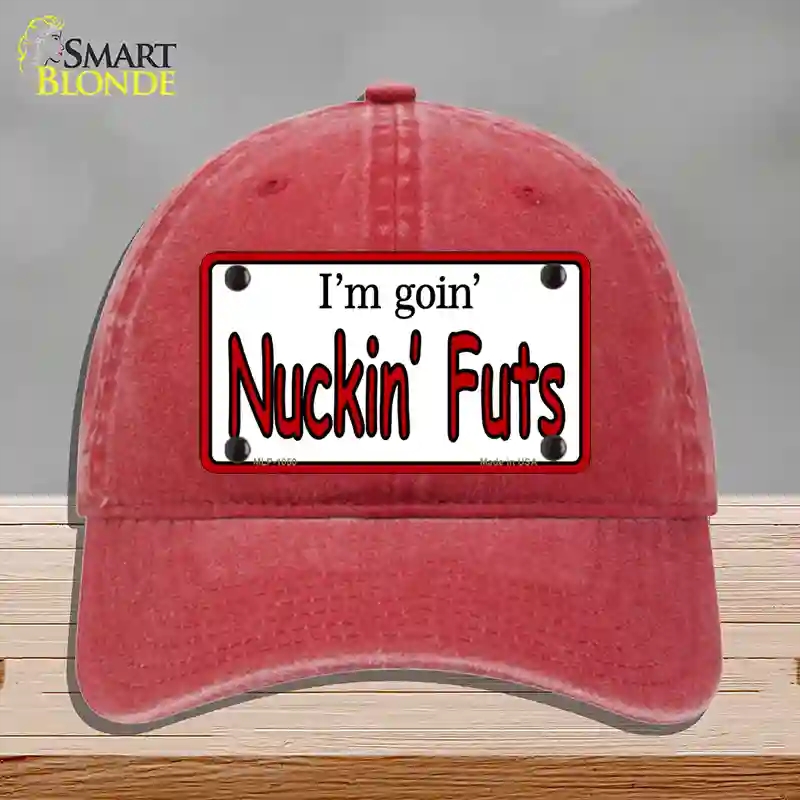 HAT13-MLP-1050 Im Going Nucking Futs Novelty License Plate Hat, Unconstructed Cotton - Red