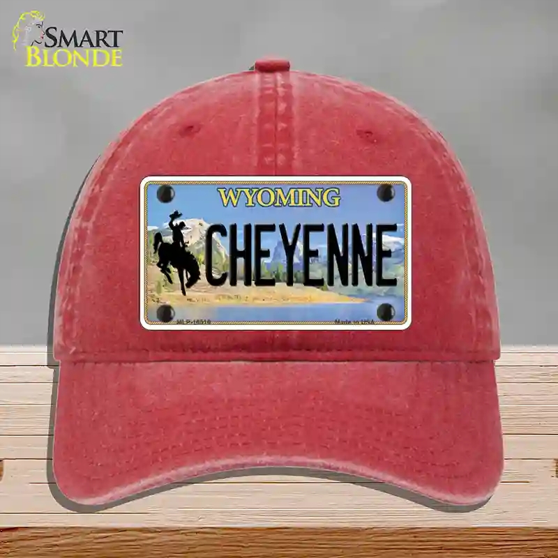 HAT13-MLP-10516 Cheyenne Wyoming Novelty License Plate Hat, Unconstructed Cotton - Red