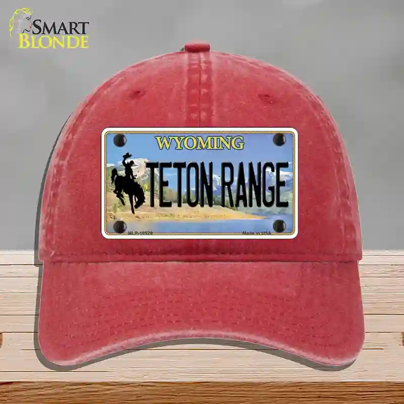 HAT13-MLP-10529 Teton Range Wyoming Novelty License Plate Hat, Unconstructed Cotton - Red