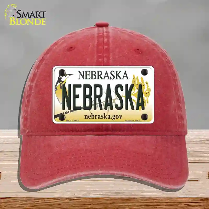 HAT13-MLP-10566 Nebraska Gov Novelty License Plate Hat, Unconstructed Cotton - Red