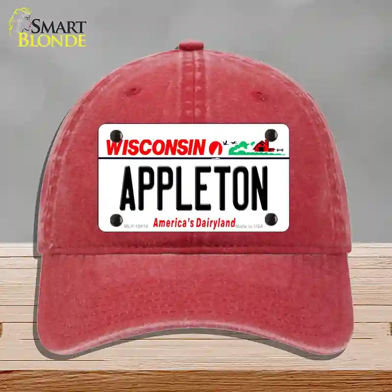 HAT13-MLP-10614 Appleton Wisconsin Novelty License Plate Hat, Unconstructed Cotton - Red