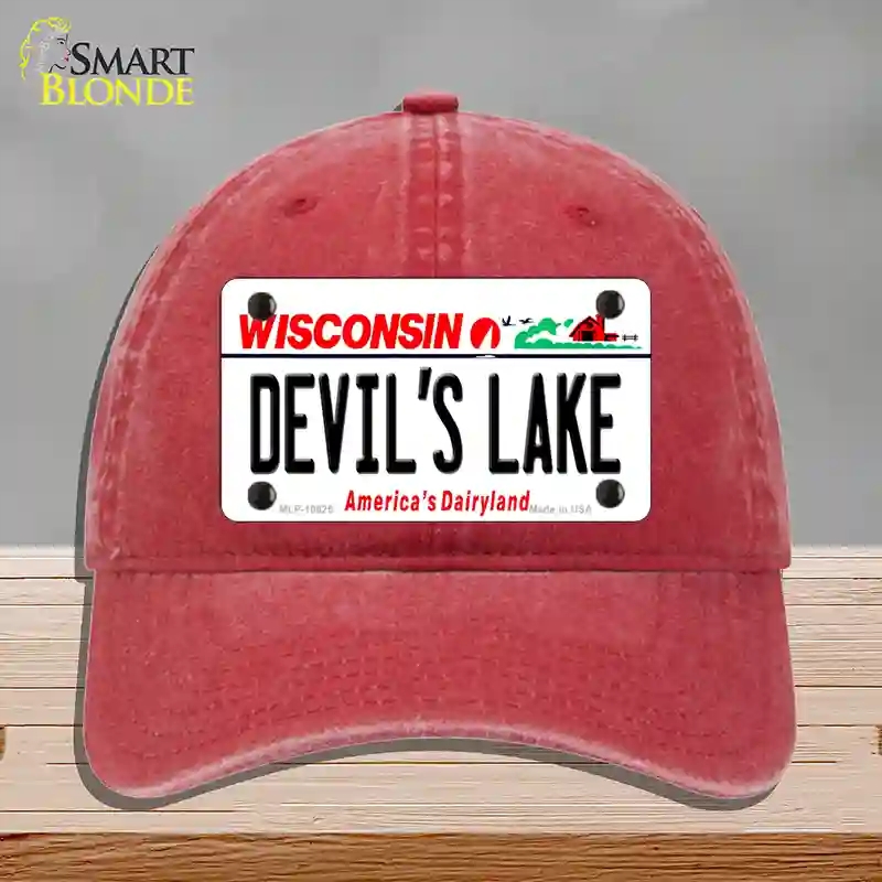 HAT13-MLP-10625 Devils Lake Wisconsin Novelty License Plate Hat, Unconstructed Cotton - Red