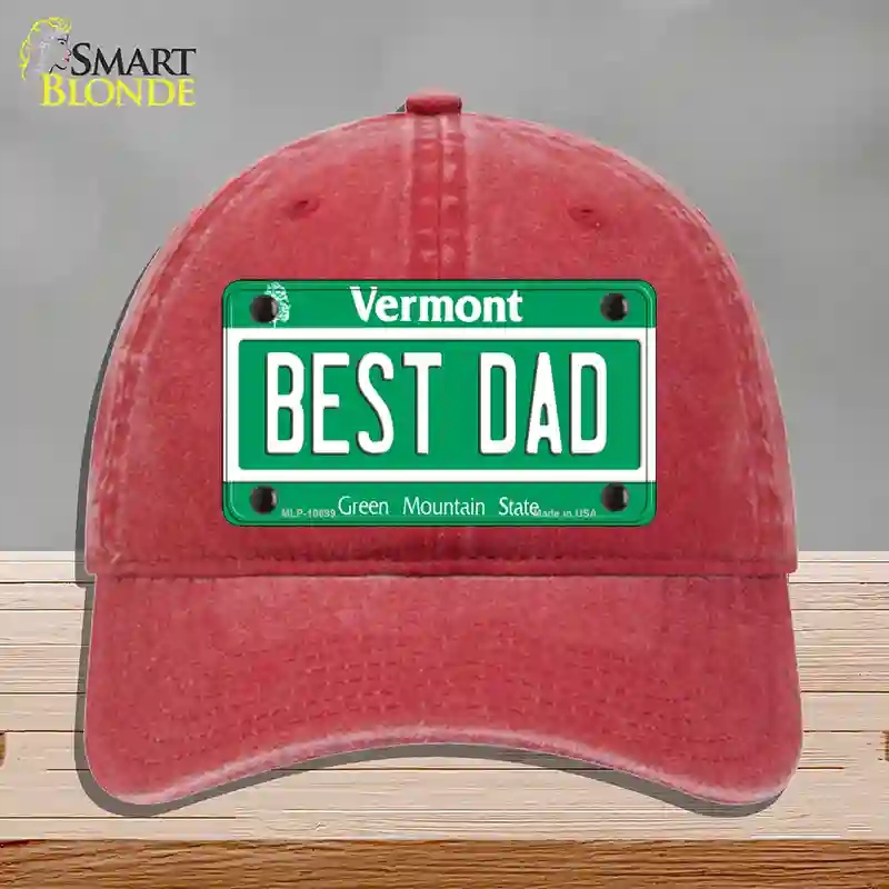 HAT13-MLP-10699 Best Dad Vermont Novelty License Plate Hat, Unconstructed Cotton - Red