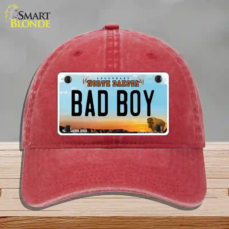 HAT13-MLP-10730 Bad Boy North Dakota Novelty License Plate Hat, Unconstructed Cotton - Red