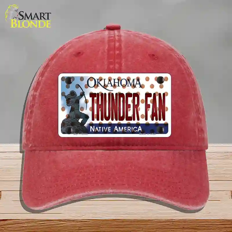 HAT13-MLP-10868 Thunder Fan Oklahoma Novelty License Plate Hat, Unconstructed Cotton - Red