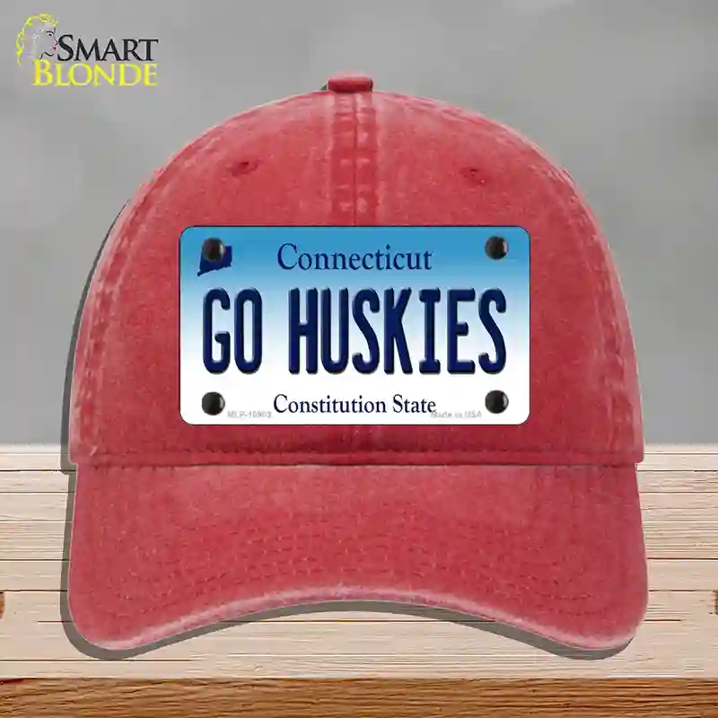 HAT13-MLP-10903 Go Huskies Connecticut Novelty License Plate Hat, Unconstructed Cotton - Red