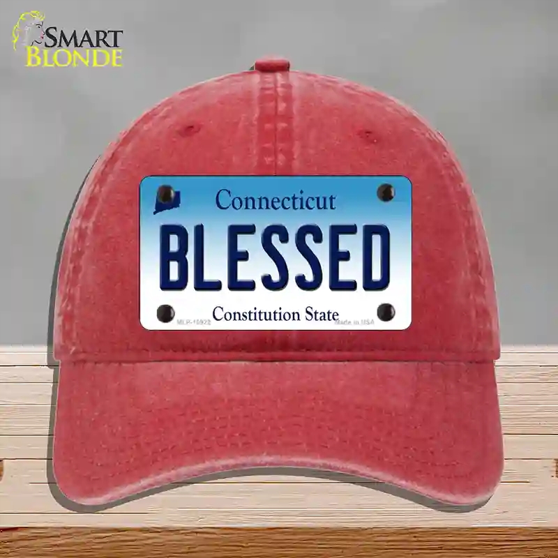 HAT13-MLP-10922 Blessed Connecticut Novelty License Plate Hat, Unconstructed Cotton - Red