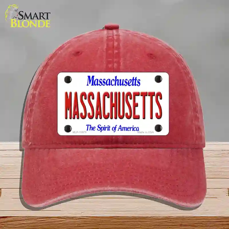 HAT13-MLP-10978 Massachusetts State Novelty License Plate Hat, Unconstructed Cotton - Red