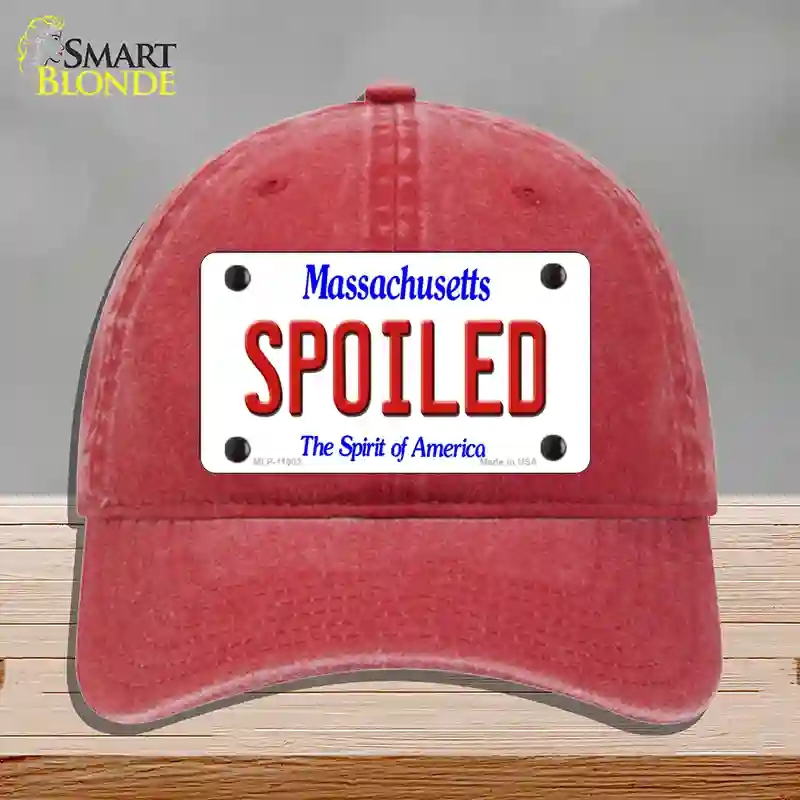 HAT13-MLP-11002 Spoiled Massachusetts Novelty License Plate Hat, Unconstructed Cotton - Red