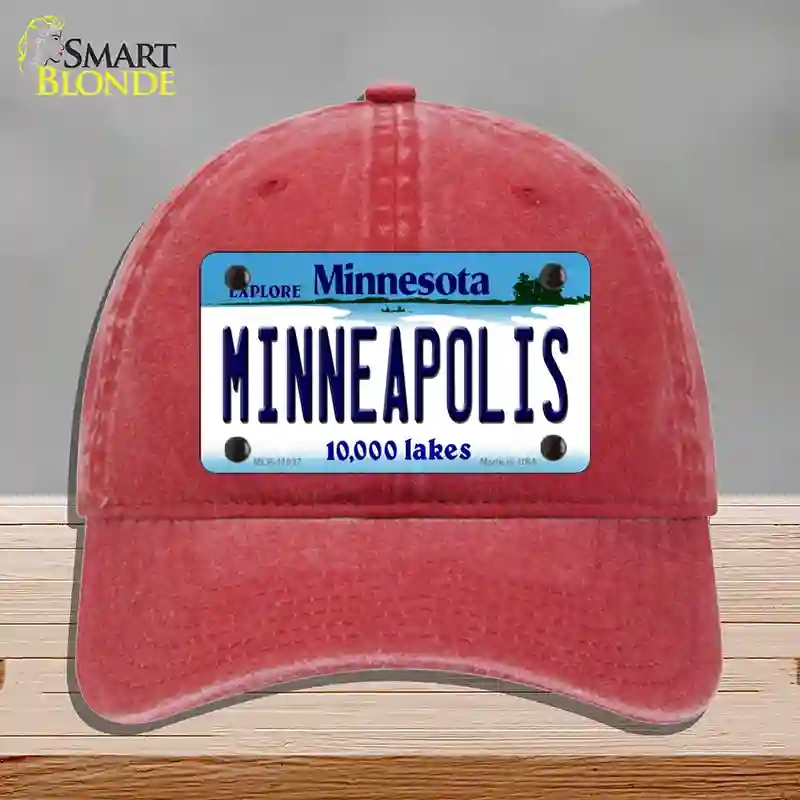 HAT13-MLP-11037 Minneapolis Minnesota State Novelty License Plate Hat, Unconstructed Cotton - Red