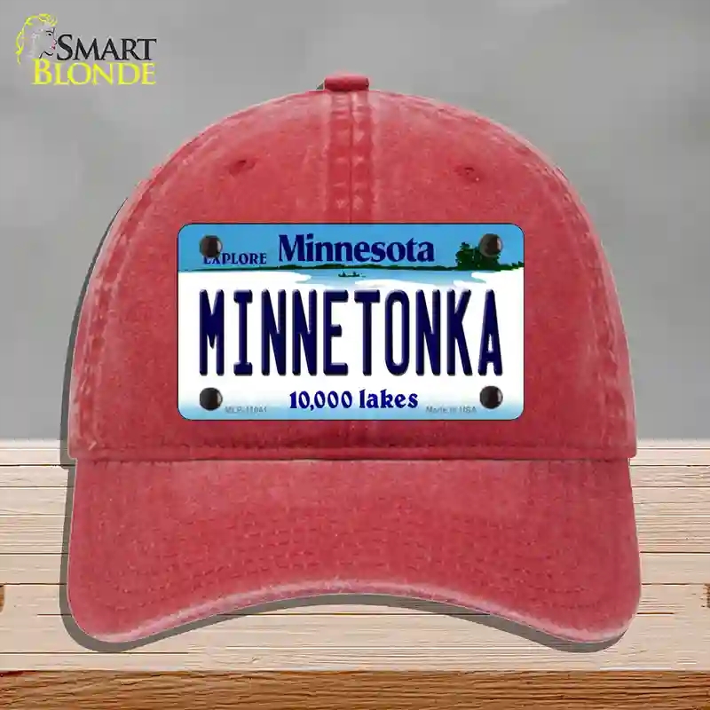 HAT13-MLP-11041 Minnetonka Minnesota State Novelty License Plate Hat, Unconstructed Cotton - Red