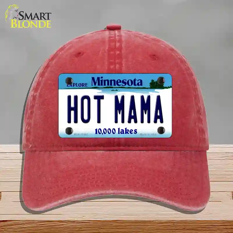 HAT13-MLP-11061 Hot Mama Minnesota State Novelty License Plate Hat, Unconstructed Cotton - Red