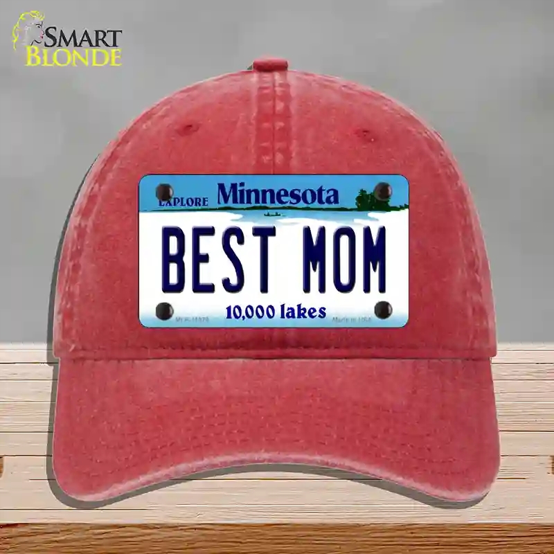 HAT13-MLP-11079 Best Mom Minnesota State Novelty License Plate Hat, Unconstructed Cotton - Red
