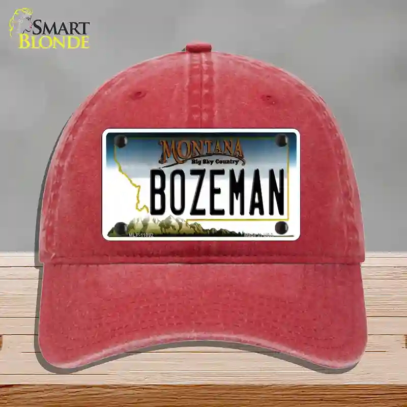 HAT13-MLP-11092 Bozeman Montana State Novelty License Plate Hat, Unconstructed Cotton - Red